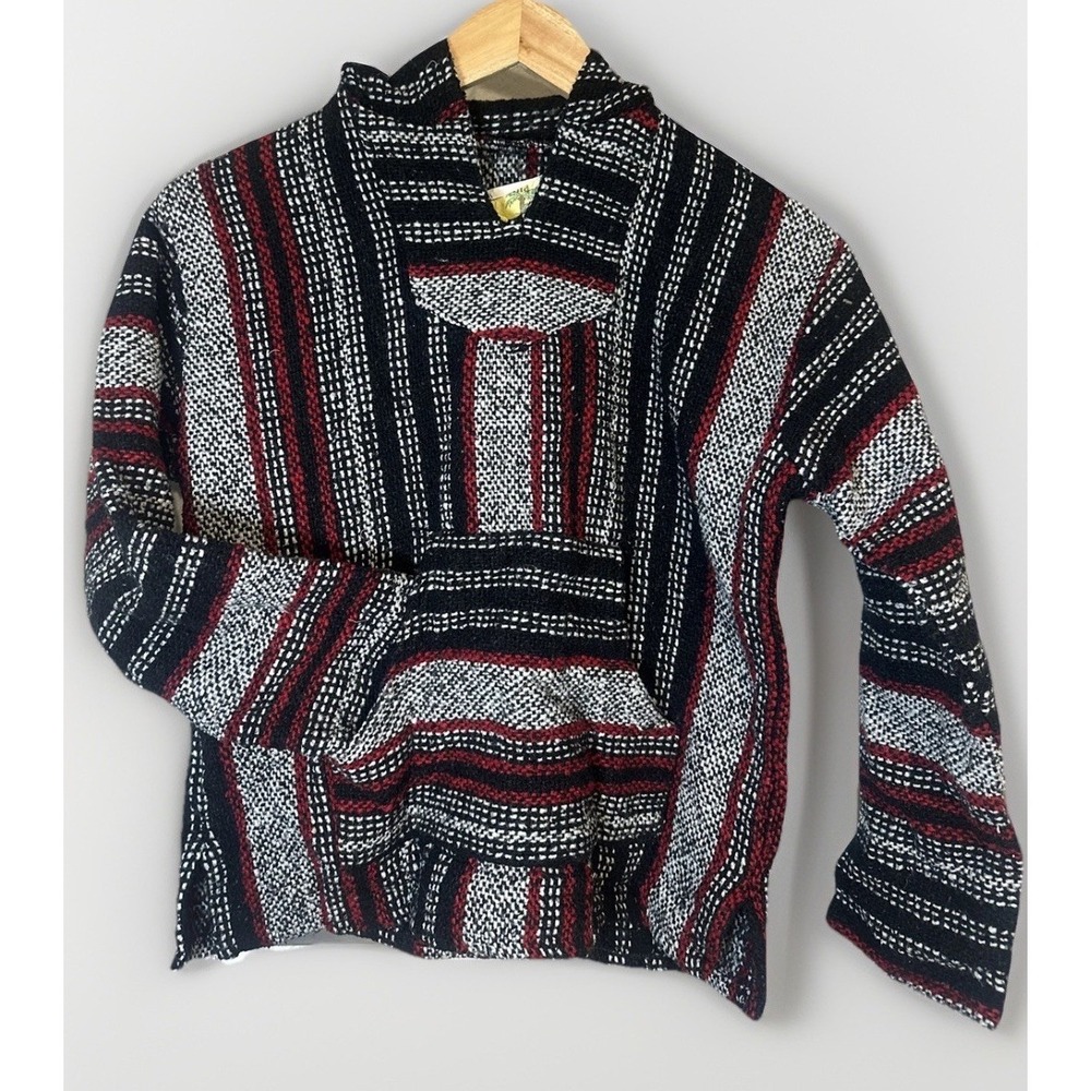 Iguana Jack Hoodie Kid's XL Red‎ Gray Drug Rug Blanket Baja Pullover Sweater